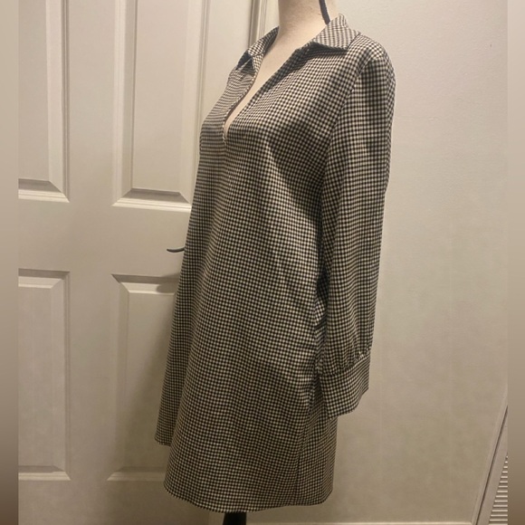 Zara Women’s winter shirt dress checker plaid collared black white midi new xl - Picture 2 of 16